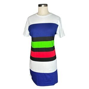 ETRE Cecile Y2K Striped Colorblock T-Shirt Dress White Mini Length Tee Shirt‎